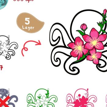 Intra απο ξύλο plywood 3mm-4mm πάχος – Octopus and Flowers Multilayers Δίασταση  20x20 cm INTRAFABR-97985224 - Image 5