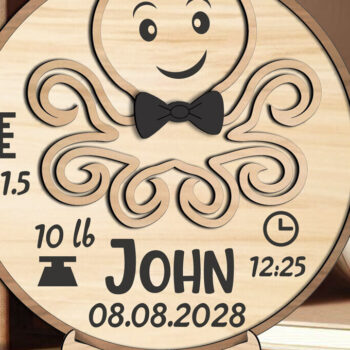 Intra απο ξύλο plywood 3mm-4mm πάχος – Octopus Baby Ανακοινώσεις Στρογγυλός πίνακας Δίασταση  45x45 cm INTRAFABR-117037357 - Image 2