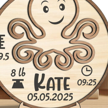 Intra απο ξύλο plywood 3mm-4mm πάχος – Octopus Baby Ανακοινώσεις Στρογγυλός πίνακας Δίασταση  45x45 cm INTRAFABR-117037357 - Image 3