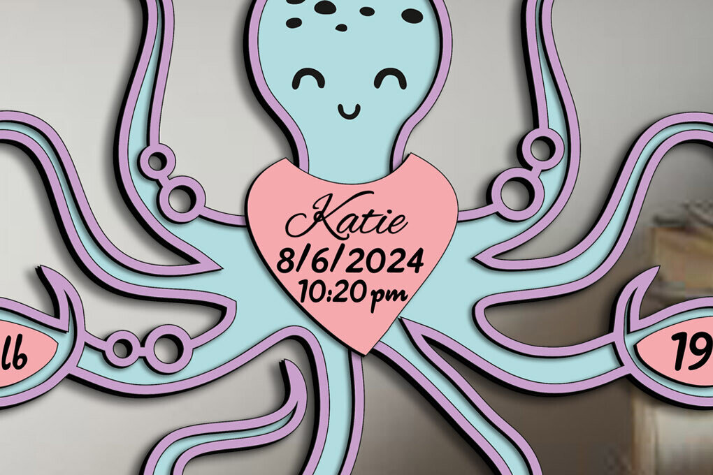 Intra απο ξύλο plywood 3mm-4mm πάχος – Σήμα Αναγγελίας Γέννησης Χταποδιού Δίασταση  20x20 cm INTRAFABR-103245608