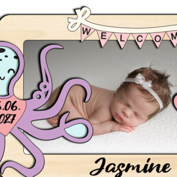 Intra απο ξύλο plywood 3mm-4mm πάχος – Κορνίζα δώρου με λέιζερ Octopus Baby Photo Δίασταση 20x20 cm INTRAFABR-123671326 - Image 1