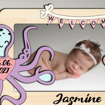 Intra απο ξύλο plywood 3mm-4mm πάχος – Κορνίζα δώρου με λέιζερ Octopus Baby Photo Δίασταση 20x20 cm INTRAFABR-123671326 - Image 2