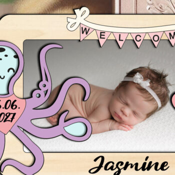 Intra απο ξύλο plywood 3mm-4mm πάχος – Κορνίζα δώρου με λέιζερ Octopus Baby Photo Δίασταση 20x20 cm INTRAFABR-123671326 - Image 3