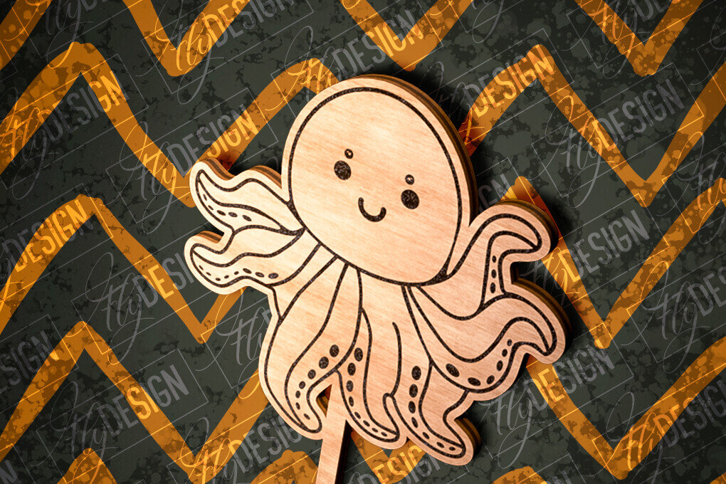 Intra απο ξύλο plywood 3mm-4mm πάχος – Octopus Cake Topper  Δίασταση  20x20 cm INTRAFABR-81267981