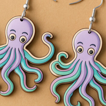 Intra απο ξύλο plywood 3mm-4mm πάχος – Σκουλαρίκια Octopus Cute Art Δίασταση  5x5 cm INTRAFABR-123757357 - Image 1