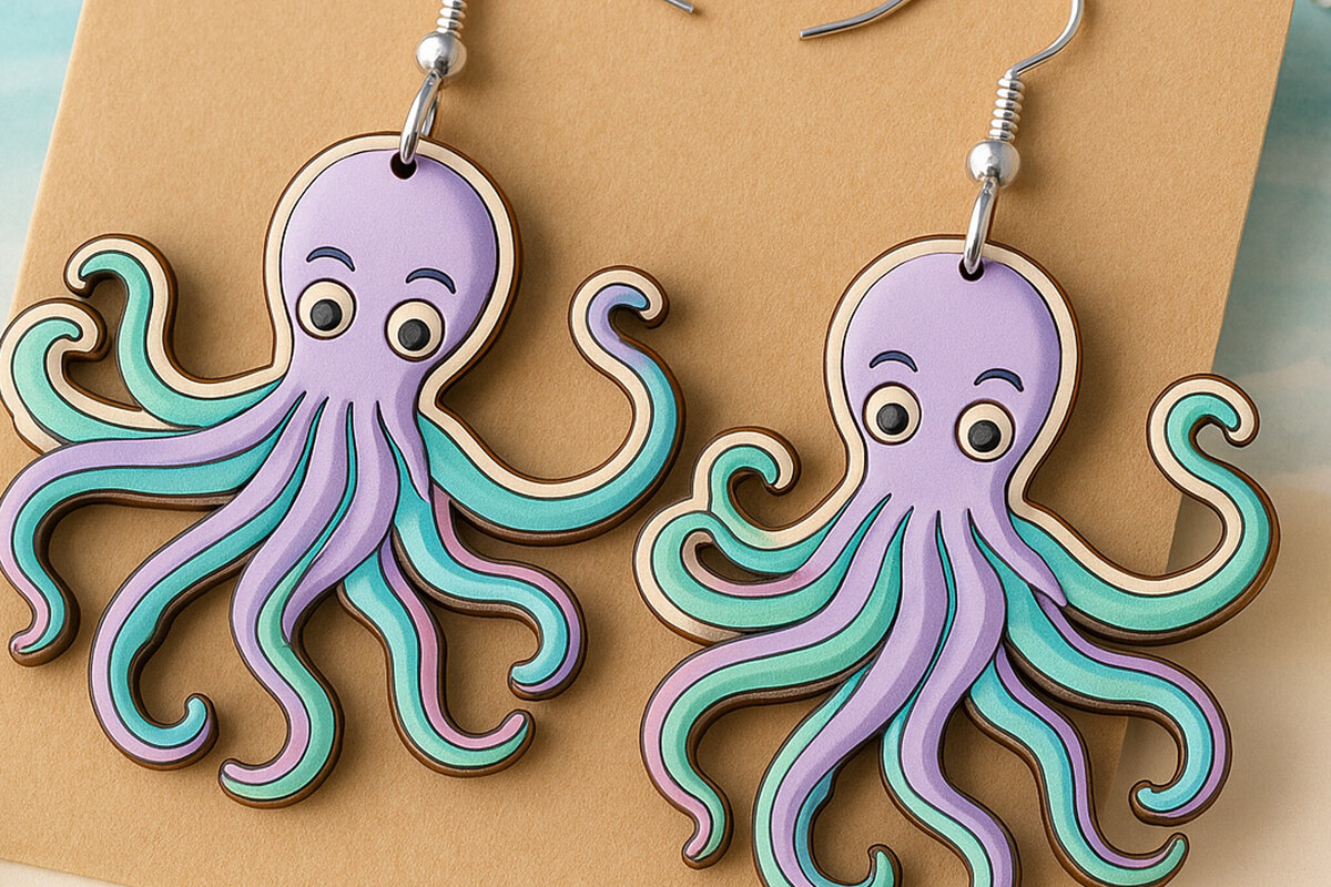 Intra απο ξύλο plywood 3mm-4mm πάχος – Σκουλαρίκια Octopus Cute Art Δίασταση  5x5 cm INTRAFABR-123757357