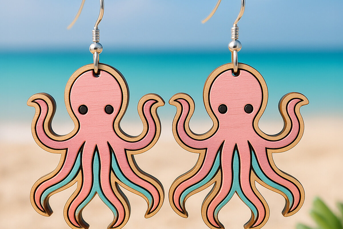 Intra απο ξύλο plywood 3mm-4mm πάχος – Σκουλαρίκια Octopus Cut Laser Δίασταση  5x5 cm INTRAFABR-123757227