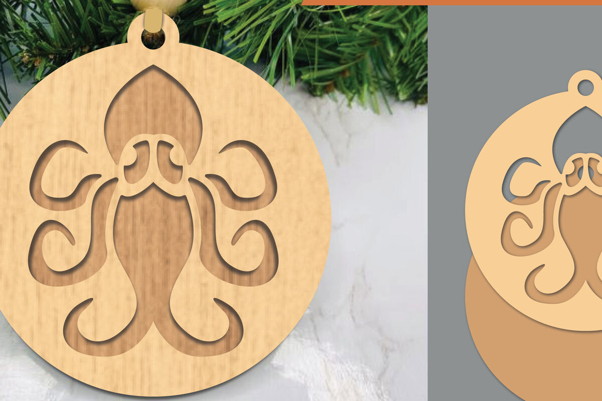 Intra απο ξύλο plywood 3mm-4mm πάχος – Στολίδι με χταπόδι με λέιζερ Δίασταση  20x20 cm INTRAFABR-106024370