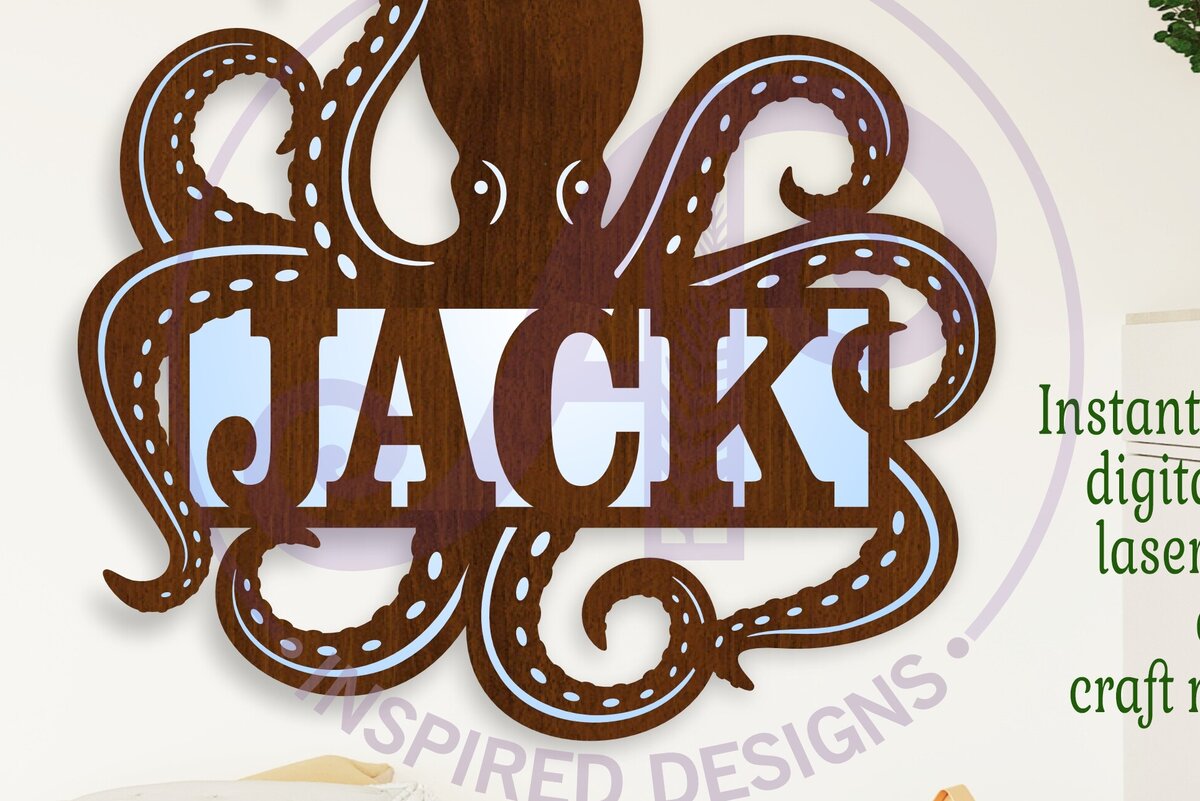 Intra απο ξύλο plywood 3mm-4mm πάχος – Αρχείο κοπής με λέιζερ Name Octopus Δίασταση  20x20 cm INTRAFABR-109631277