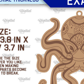 Intra απο ξύλο plywood 3mm-4mm πάχος – Στολίδι με χταπόδι Δίασταση  20x20 cm INTRAFABR-99132620 - Image 2