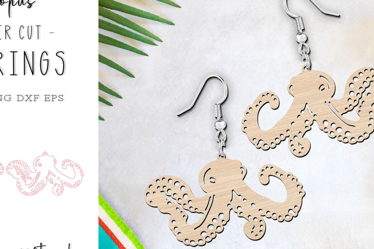 Intra απο ξύλο plywood 3mm-4mm πάχος – Octopus καλοκαιρινά σκουλαρίκια  κοπής με λέιζερ Δίασταση  5x5 cm INTRAFABR-119975113