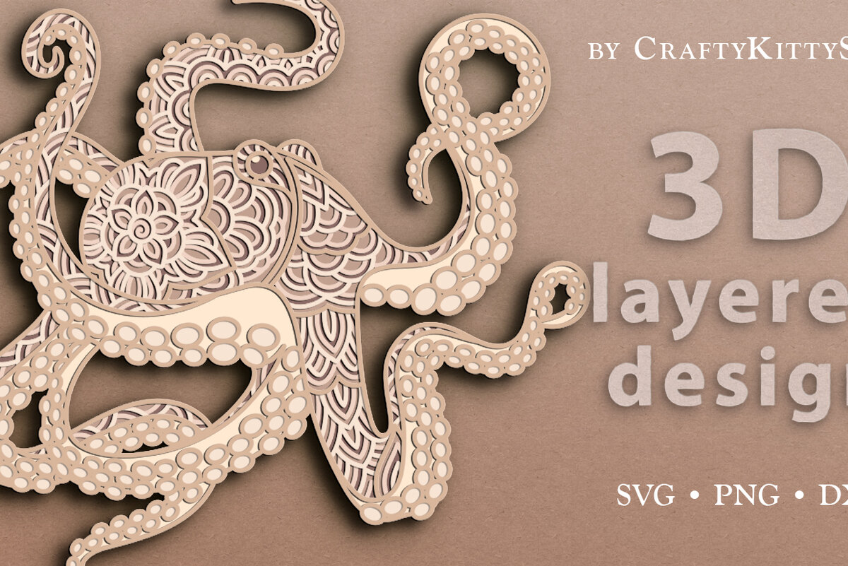 Intra απο ξύλο plywood 3mm-4mm πάχος – Octopus Tentacles 3D Layered Αρχείο Δίασταση  20x20 cm INTRAFABR-38284101