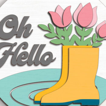 Intra απο ξύλο plywood 3mm-4mm πάχος – Γεια σου μπότες βροχής λουλούδια σημάδι Δίασταση  20x20 cm INTRAFABR-95127453 - Image 2