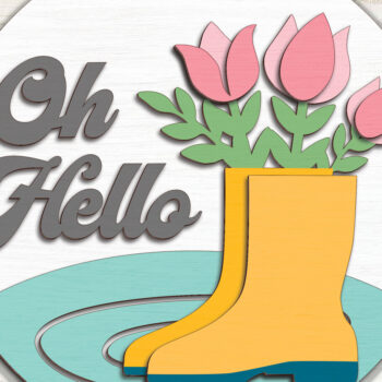 Intra απο ξύλο plywood 3mm-4mm πάχος – Γεια σου μπότες βροχής λουλούδια σημάδι Δίασταση  20x20 cm INTRAFABR-95127453 - Image 3