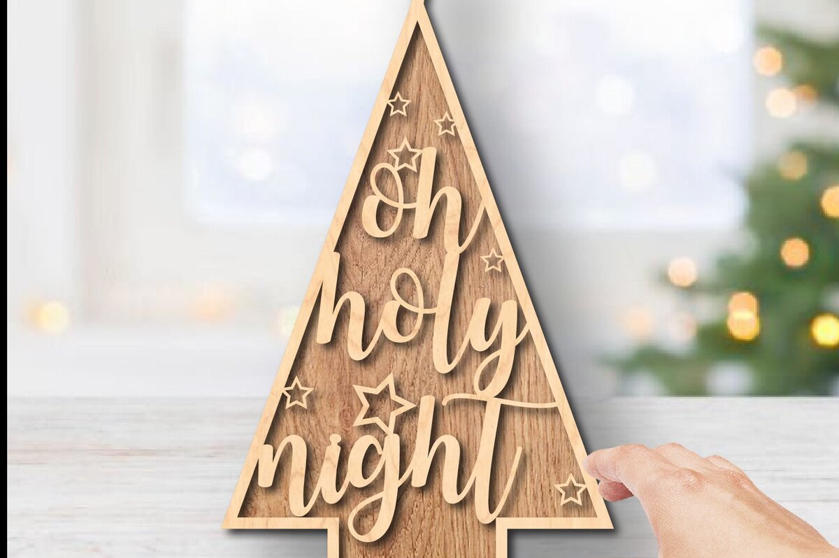 Intra απο ξύλο plywood 3mm-4mm πάχος – Oh Holy Night διακοσμητικό χριστουγεννιάτικο δέντρο Δίασταση  40x30 cm INTRAFABR-36518438