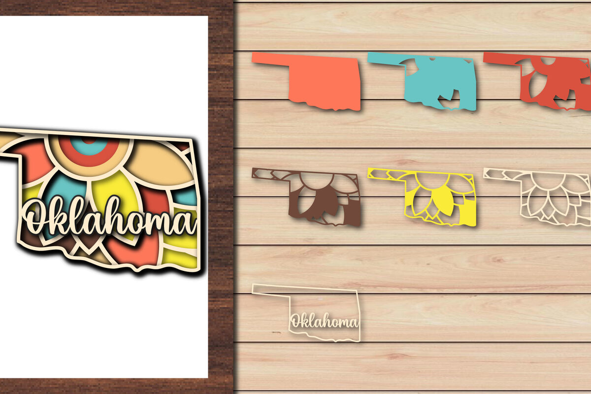 Intra απο ξύλο plywood 3mm-4mm πάχος – Κοπή χαρτιού 3d State Oklahoma USA Δίασταση  20x20 cm INTRAFABR-64956970