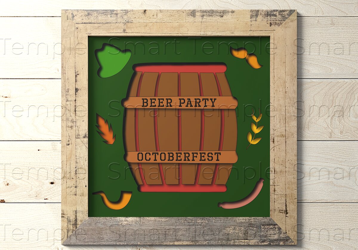 Intra απο ξύλο plywood 3mm-4mm πάχος – Oktoberfest Shadow Box, Beer Barrel Δίασταση  20x20 cm INTRAFABR-76995614