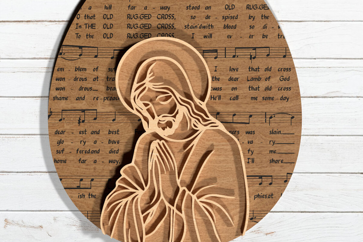 Intra απο ξύλο plywood 3mm-4mm πάχος – Παλιός τραχύς σταυρός, Προσεύχεται το Ξύλο του Ιησού Δίασταση  20x20 cm INTRAFABR-116738928