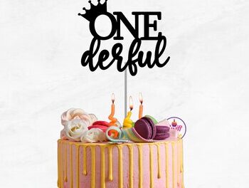 Intra απο ξύλο plywood 3mm-4mm πάχος – Onederful Cake Topper με κορώνα Δίασταση  20x20 cm INTRAFABR-75258996 - Image 1