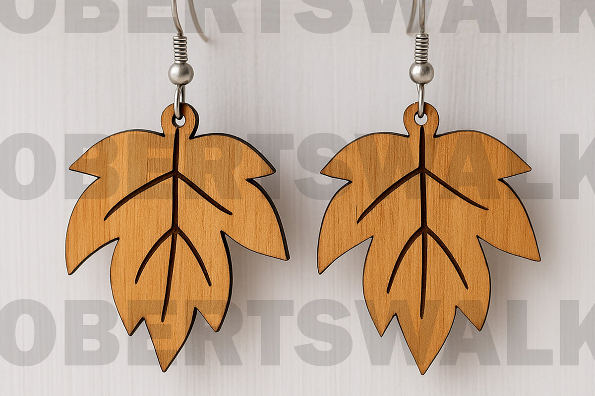 Intra απο ξύλο plywood 3mm-4mm πάχος – Ανοίξτε το σκουλαρίκι με περίγραμμα φύλλων Δίασταση  5x5 cm INTRAFABR-123812963