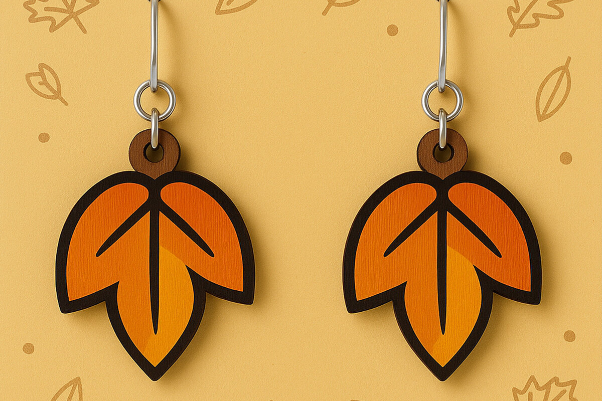 Intra απο ξύλο plywood 3mm-4mm πάχος – Πορτοκαλί φθινοπωρινά σκουλαρίκια Δίασταση  5x5 cm INTRAFABR-125294244