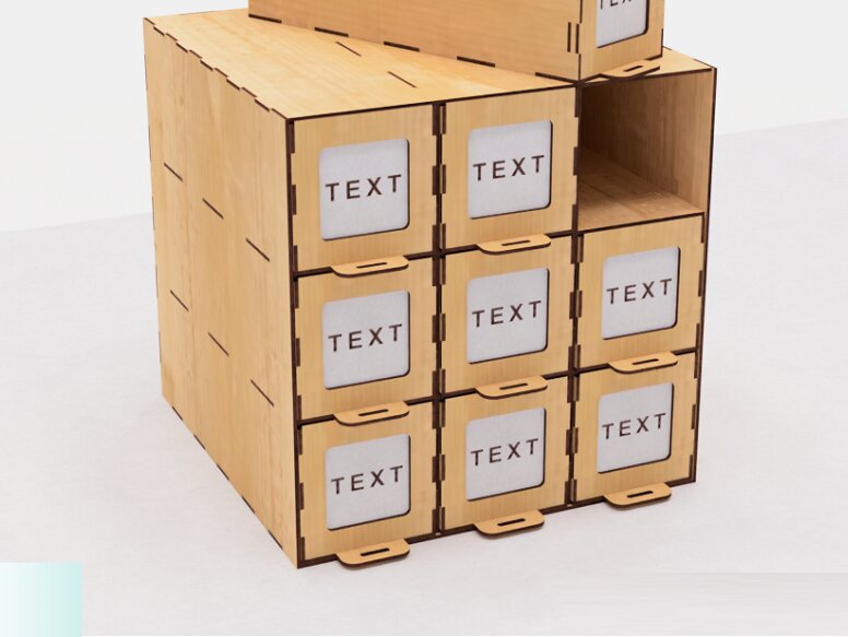 Intra απο ξύλο plywood 3mm-4mm πάχος – Organizer 9 Drawers Αρχεία κοπής με λέιζερ Δίασταση  20x20 cm INTRAFABR-103710168