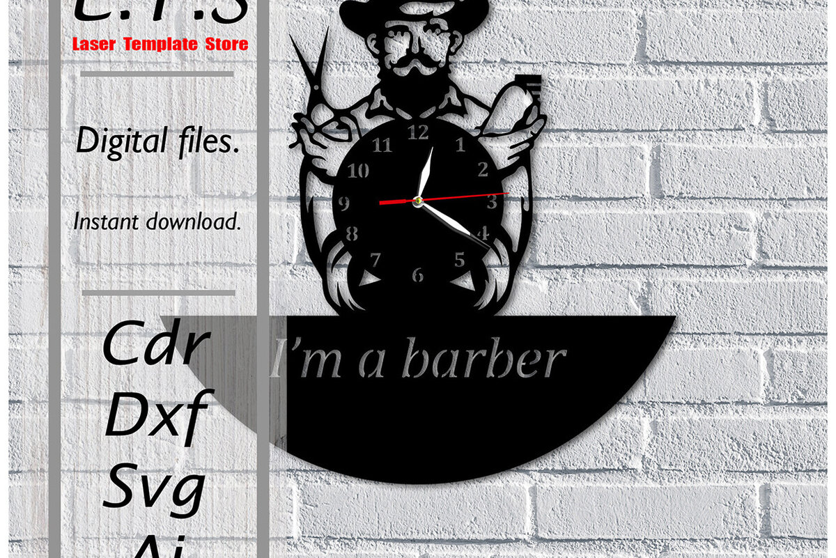 Intra απο ξύλο plywood 3mm-4mm πάχος – Γνήσιο ρολόι 'Barber'. Αρχείο κοπής με λέιζερ. Δίασταση  20x20 cm INTRAFABR-108983068