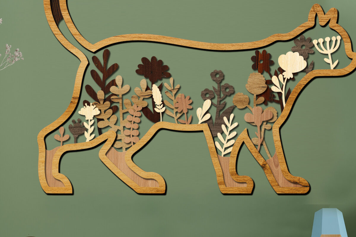 Intra απο ξύλο plywood 3mm-4mm πάχος – Διακοσμημένο πάνελ τοίχου Cat Δίασταση  40x30 cm INTRAFABR-104254516