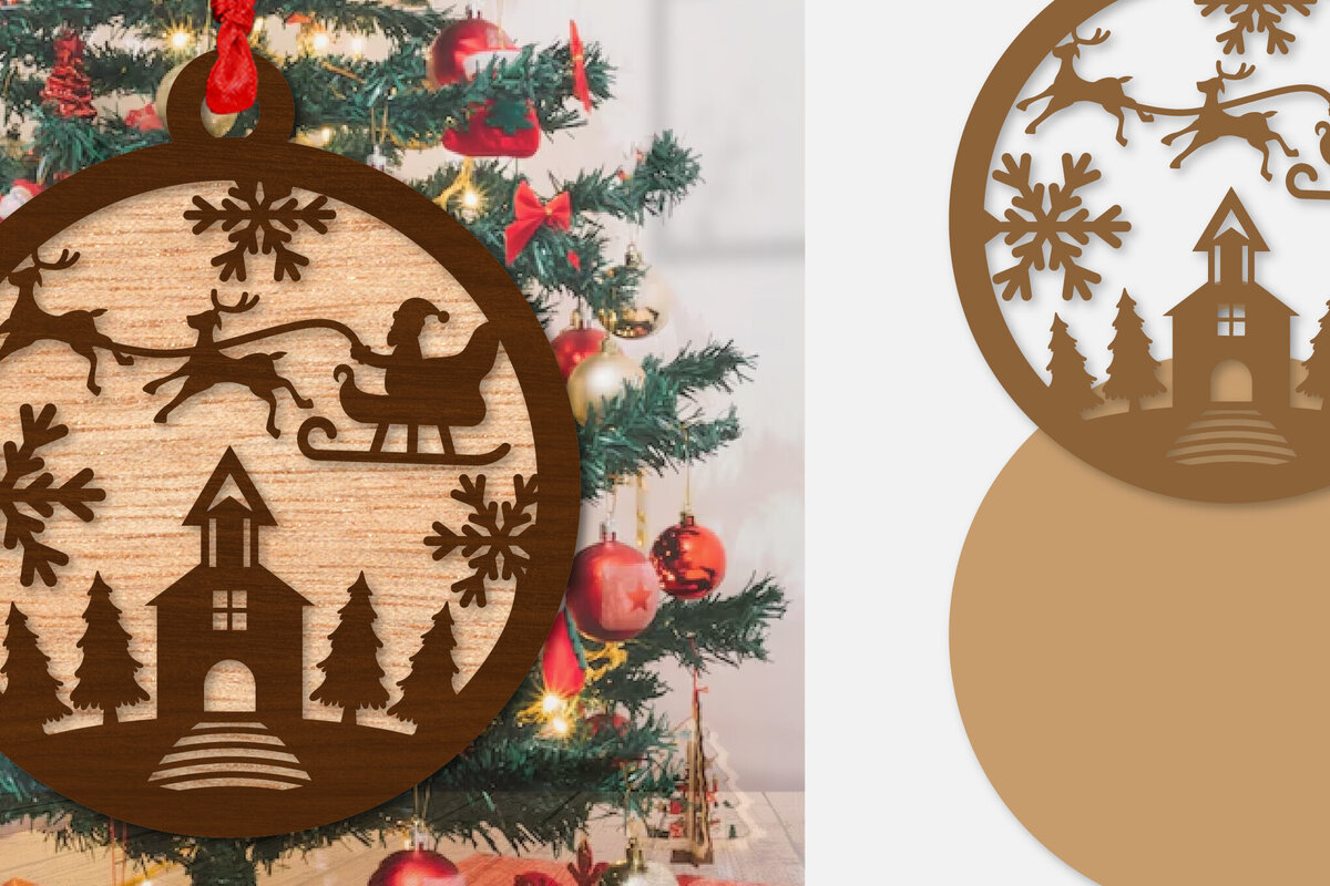 Intra απο ξύλο plywood 3mm-4mm πάχος – Στολίδι Χριστουγεννιάτικο έλκηθρο με λέιζερ Δίασταση  20x20 cm INTRAFABR-110140223