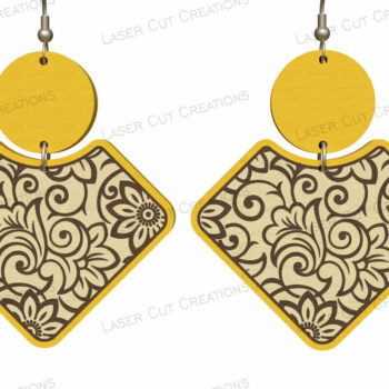 Intra απο ξύλο plywood 3mm-4mm πάχος – Περίτεχνα floral διαμαντένια σκουλαρίκια Δίασταση  5x5 cm INTRAFABR-124634244 - Image 1