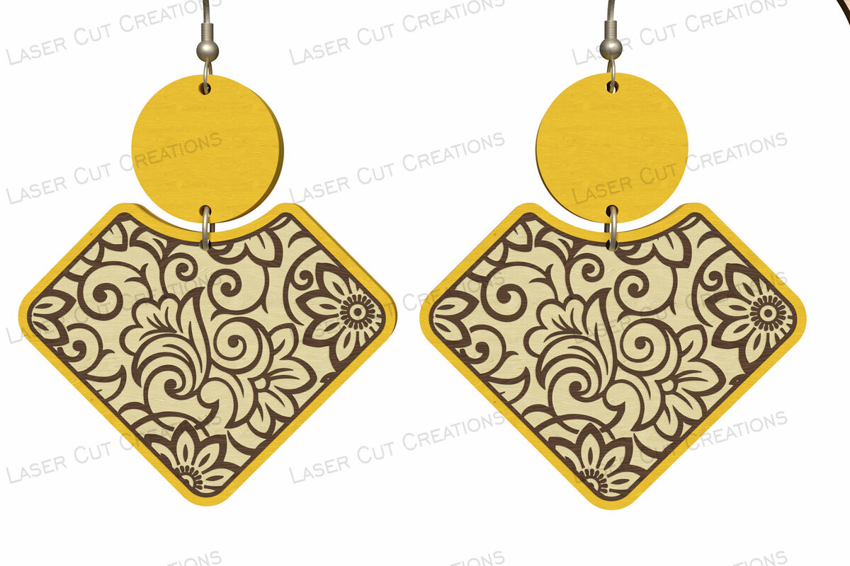 Intra απο ξύλο plywood 3mm-4mm πάχος – Περίτεχνα floral διαμαντένια σκουλαρίκια Δίασταση  5x5 cm INTRAFABR-124634244