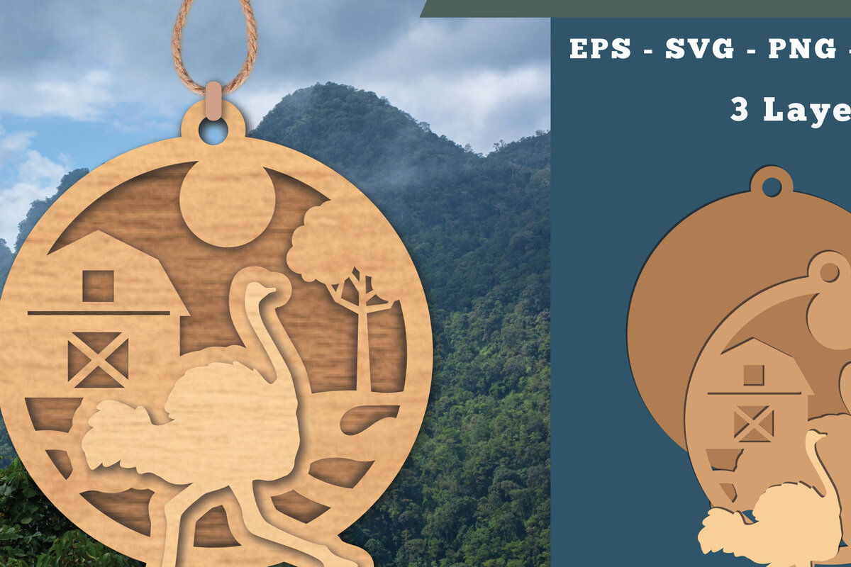 Intra απο ξύλο plywood 3mm-4mm πάχος – Στολίδι με λέιζερ στρουθοκαμήλου στο αγρόκτημα Δίασταση  20x20 cm INTRAFABR-112013362