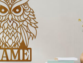 Intra απο ξύλο plywood 3mm-4mm πάχος – Κουκουβάγια με λέιζερ κοπής ξύλινη πινακίδα ονόματος Δίασταση 20x20 cm INTRAFABR-74932973 - Image 1