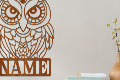 Intra απο ξύλο plywood 3mm-4mm πάχος – Κουκουβάγια με λέιζερ κοπής ξύλινη πινακίδα ονόματος Δίασταση  20x20 cm INTRAFABR-74932945