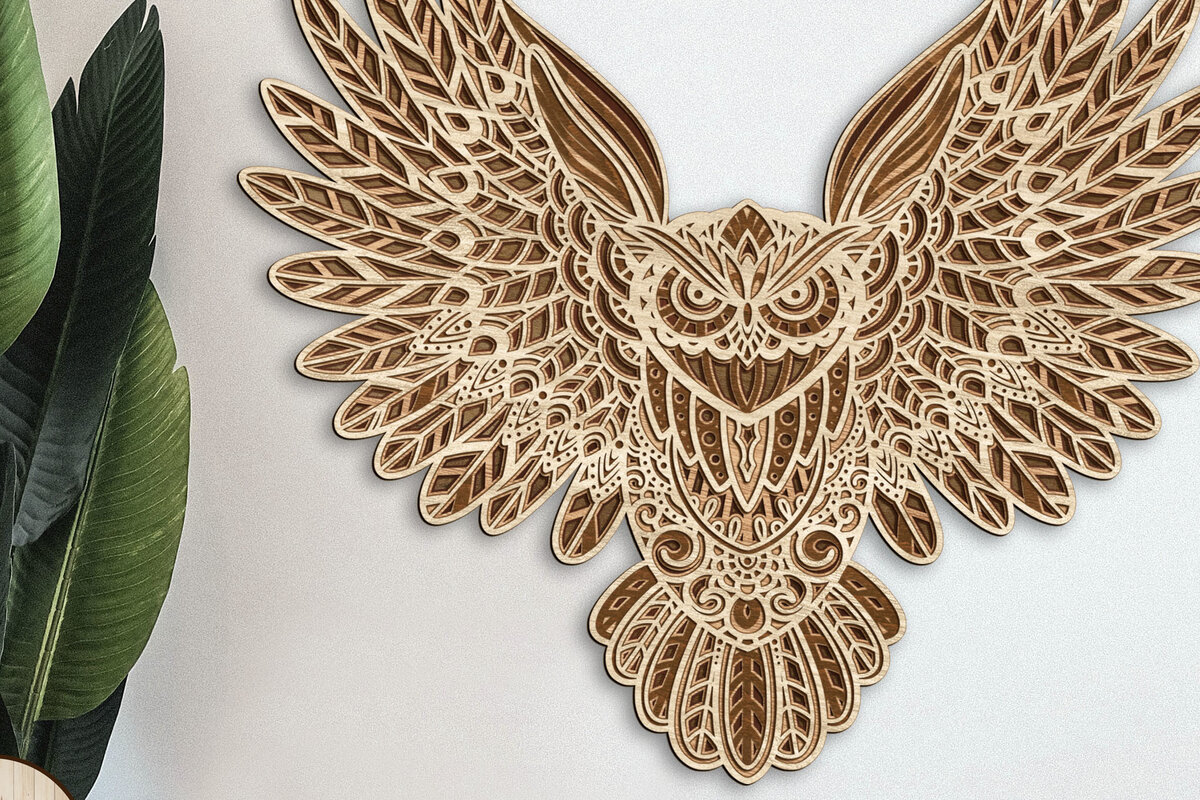 Intra απο ξύλο plywood 3mm-4mm πάχος – Αρχείο κοπής με λέιζερ πολλαπλών στρώσεων OWL Δίασταση  20x20 cm INTRAFABR-76231598