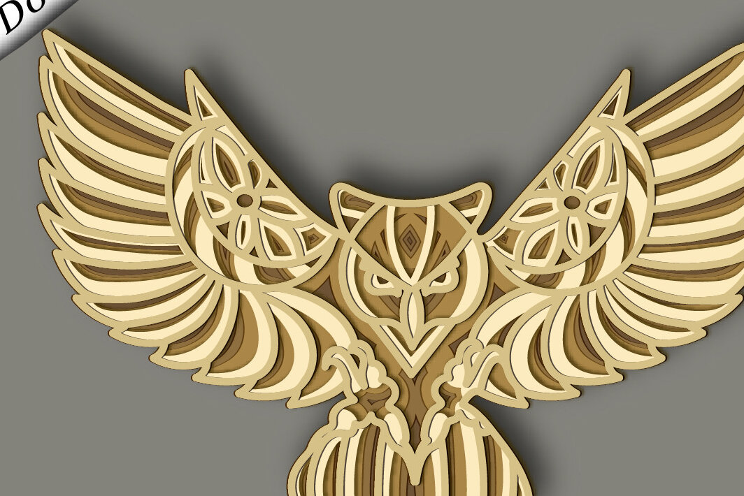 Intra απο ξύλο plywood 3mm-4mm πάχος – Κουκουβάγια Multilayer/Papercut/Laser Cut Δίασταση  20x20 cm INTRAFABR-64872274