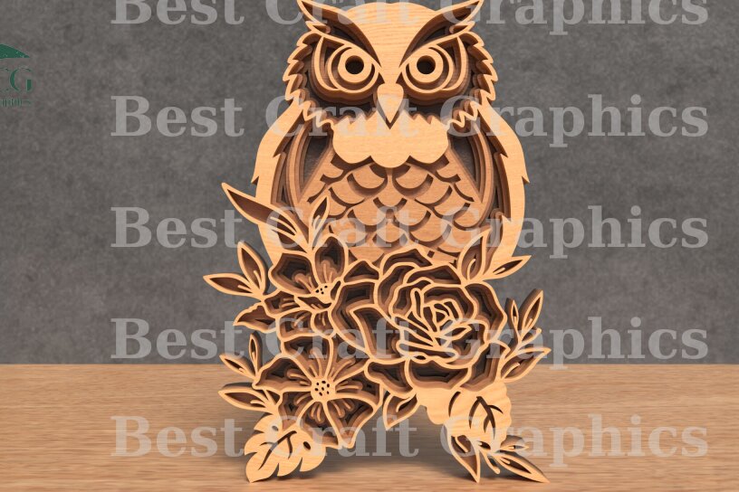 Intra απο ξύλο plywood 3mm-4mm πάχος – Owl Multilayer, Αρχείο κοπής με λέιζερ Δίασταση  20x20 cm INTRAFABR-119821070