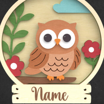 Intra απο ξύλο plywood 3mm-4mm πάχος – Πινακίδα ονόματος κουκουβάγιας - Πολυεπίπεδο φυτώριο Δίασταση  20x20 cm INTRAFABR-118901836 - Image 1