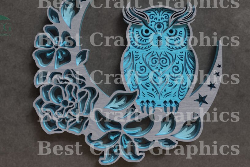 Intra απο ξύλο plywood 3mm-4mm πάχος – Αρχείο λέιζερ Owl on the Moon Δίασταση  20x20 cm INTRAFABR-119908328