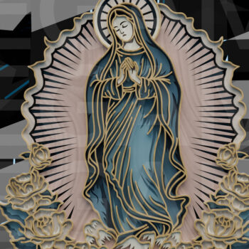 Intra απο ξύλο plywood 3mm-4mm πάχος – Η Παναγία της Γουαδελούπης με Δίασταση  20x20 cm INTRAFABR-123433180 - Image 1