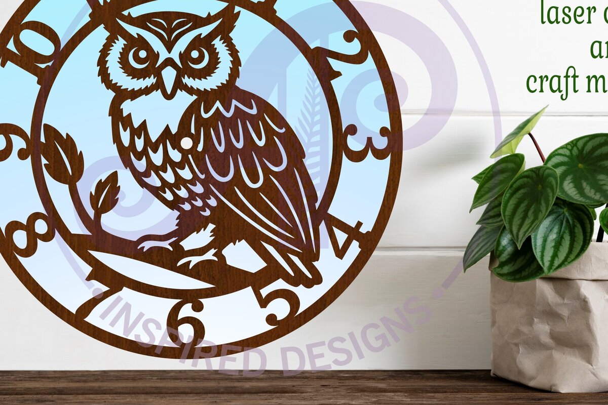 Intra απο ξύλο plywood 3mm-4mm πάχος – Αρχεία κοπής με λέιζερ ρολόι τοίχου κουκουβάγιας Δίασταση  40x30 cm INTRAFABR-120869597