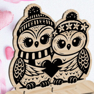 Intra απο ξύλο plywood 3mm-4mm πάχος – Owls Love Valentine Στολίδι Δίασταση 20x20 cm INTRAFABR-113161854