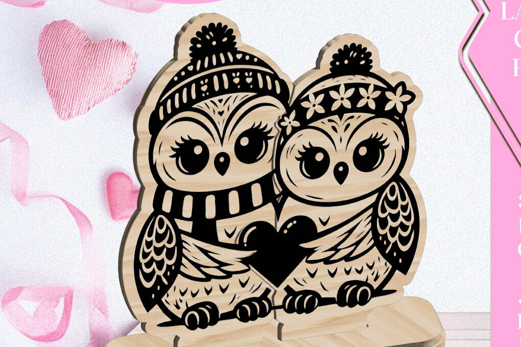 Intra απο ξύλο plywood 3mm-4mm πάχος – Owls Love Valentine Στολίδι Δίασταση  20x20 cm INTRAFABR-113161854