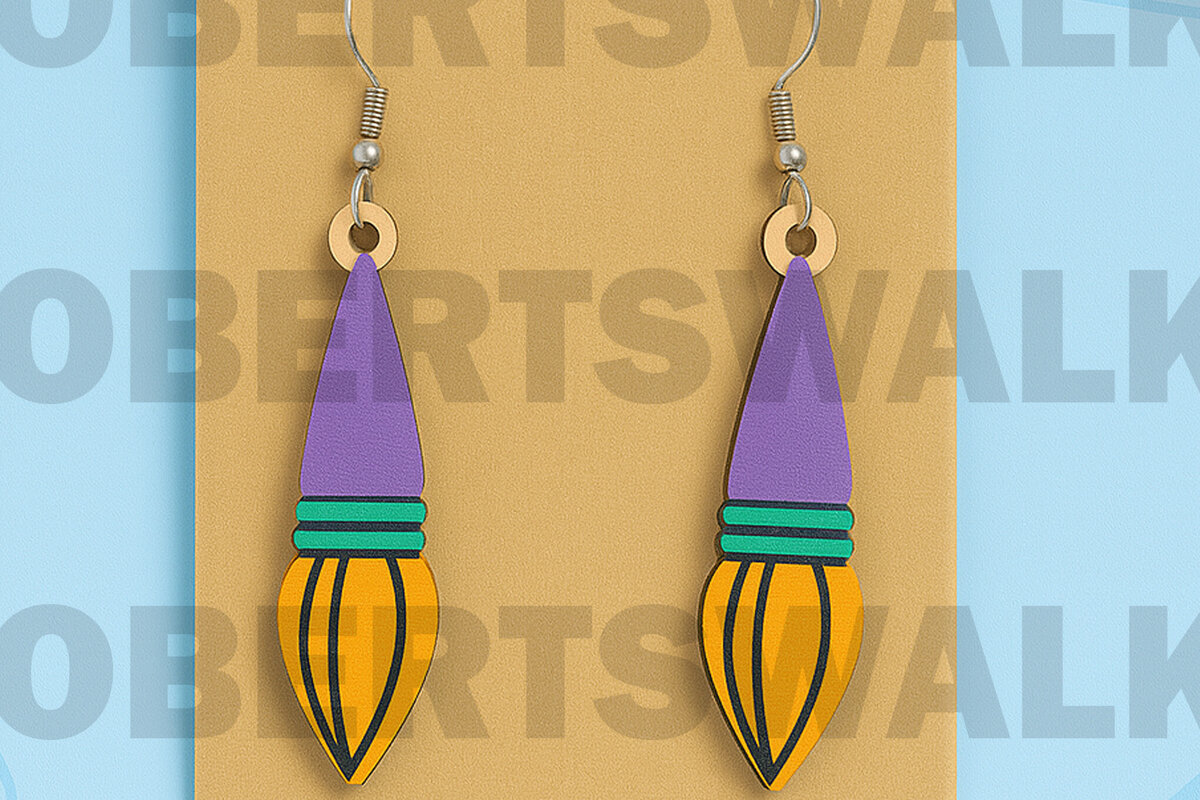 Intra απο ξύλο plywood 3mm-4mm πάχος – Σκουλαρίκια με πινέλο ζωγραφικής κομμένο αρχείο Δίασταση  5x5 cm INTRAFABR-124968266