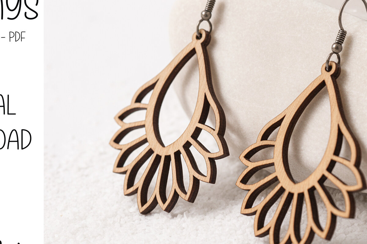 Intra απο ξύλο plywood 3mm-4mm πάχος – Περίγραμμα σκουλαρίκια δάκρυ λουλούδι Δίασταση  5x5 cm INTRAFABR-121745574