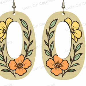 Intra απο ξύλο plywood 3mm-4mm πάχος – Οβάλ σκουλαρίκια αγριολούλουδα Δίασταση  5x5 cm INTRAFABR-124634212