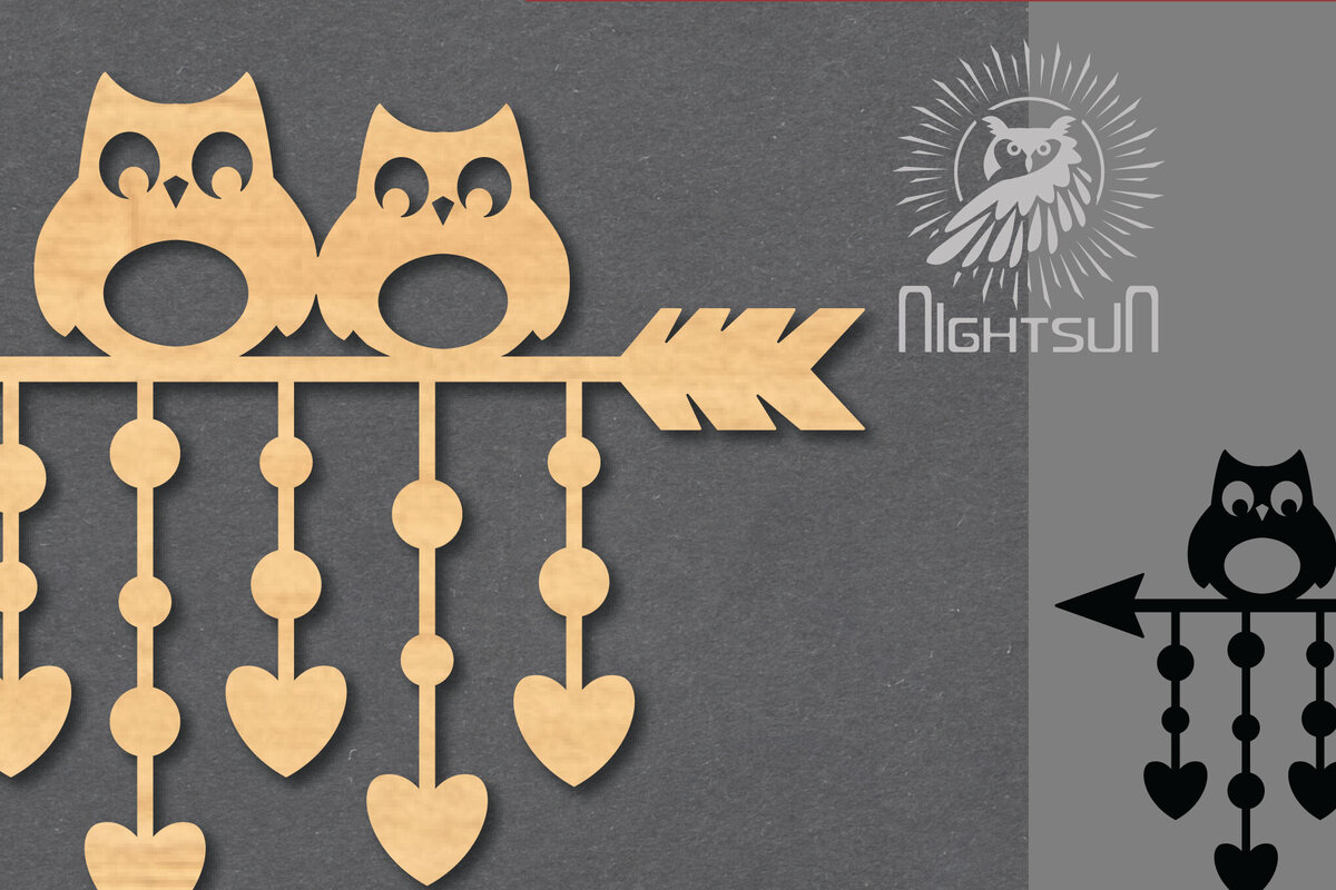 Intra απο ξύλο plywood 3mm-4mm πάχος – Διακόσμηση κοπής με λέιζερ με βέλος κουκουβάγιας 3 Δίασταση  20x20 cm INTRAFABR-119433153