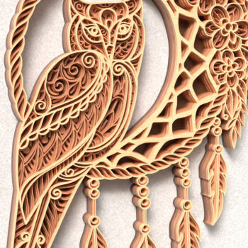 Intra απο ξύλο plywood 3mm-4mm πάχος – Owl Dreamcatcher 3D Layered Δίασταση  20x20 cm INTRAFABR-120643359 - Image 5
