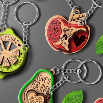 Intra απο ξύλο plywood 3mm-4mm πάχος – Ζευγάρι μπρελόκ φρούτων | Αστεία φρούτα Δίασταση  5x5 cm INTRAFABR-68200898 - Image 2