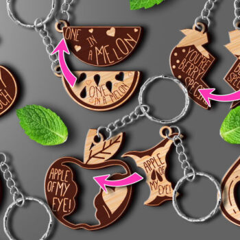 Intra απο ξύλο plywood 3mm-4mm πάχος – Ζευγάρι μπρελόκ φρούτων | Αστεία φρούτα Δίασταση  5x5 cm INTRAFABR-68200898 - Image 3